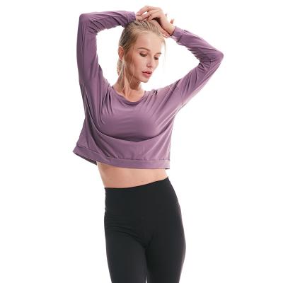 China Wholesale Custom Ladies Breathable Long Sleeve Elastic Workout Tops Loose Solid Color Comfort Sports Yoga T-Shirt For Women for sale