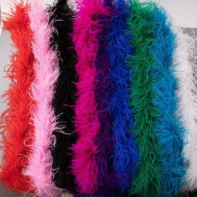 China Feather Handcraft 2m Wholesale Dance Formal Wedding Party 5 Ply Fluffy Colorful Pink Red Black Ostrich Feather Boas for sale