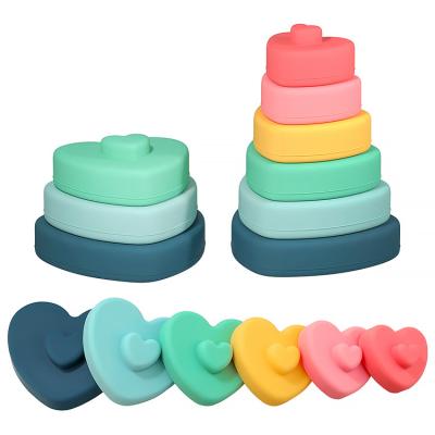 China Construction Toy Custom Accept Heart Set Stacking Bath Toys Soft Friendly Silicone Baby Teether Educational Study for sale