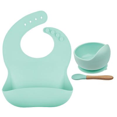 China 100%Food Grade Silicone Bpa Free Soft Feeding Long Sleeve Kids Custom Pacifier Waterproof Silicone Baby Bib Bowl Feeding Set for sale