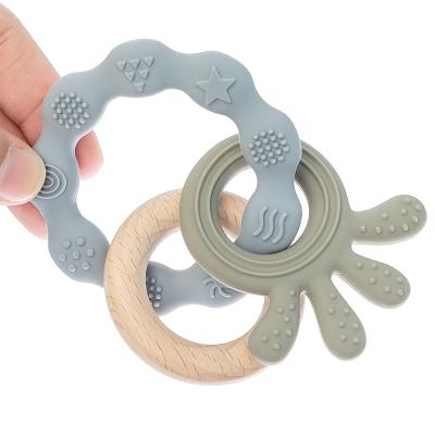 China New Design Eco-Friendly Silicone Baby Funny Animal Teether Toys Bpa Free Food Grade Wooden Baby Teether Soft Christmas for sale