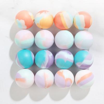 China Soft Toy New 15MM Series Patterned Teething Toy Baby Printed Silicone Beads Colorful Sensory Chewing BPA Free for sale