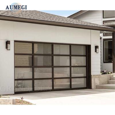 China Waterproof Aumegi Double Glazing  Bullet Proof Garage Door Insulated Garage Doors Panels Cheap Garage Doors for sale