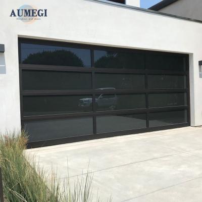 China Aumegi Garage Door Aluminum Garage Door Waterproof Commercial White Frameless Glass Automatic Hurricane Door for sale