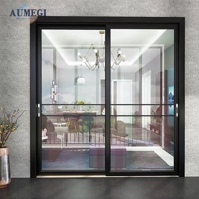 China Waterproof Aumegi Modern Style Manual Sliding Doors Modern Double Sliding Doors Glass Sliding Door for sale