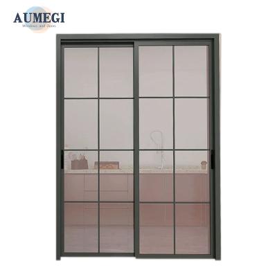 China Waterproof Aumegi Brand New Design Basement Sliding Door Hurricane Bifold Sliding Door Aluminum Hanging Sliding Door for sale