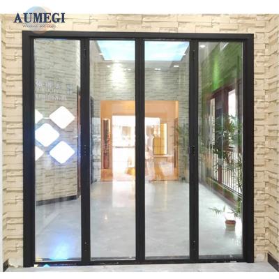 China Sound Insulation Aumegi Factory Wholesale Tempered Glass Interior Folding Door For Restaurant Bifold Doors for sale