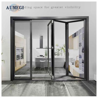 China Sound Insulation Aumegi Factory Direct Sales Sound Insulation Interior Folding Partition Door Bifold Doors for sale