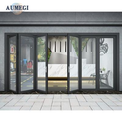 China Sound Insulation Aumegi Factory Wholesale Sound Insulation Folding Bathroom Interior Bifold Door for sale