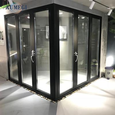 China Sound Insulation Aumegi Oem Service Exterior Bi Folding Door  Sound Insulation Aluminum Bifold Doors Double Glazed for sale