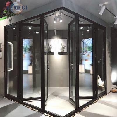 China Sound Insulation Aumegi Cheap Price Internal Double Glazing Exterior Bi Folding Aluminum Bifold Fold Door for sale