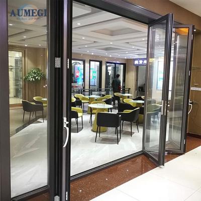 China Sound Insulation Aumegi Modern Style Living Room Exterior Bi Folding Double Glazing Aluminum External Bifold Door for sale