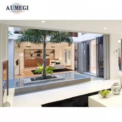 China Sound Insulation Aumegi Factory Direct Sales Bi-Fold doors Spacious Folding Glass Interior Bifold Door for sale