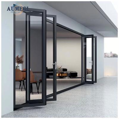 China Sound Insulation Aumegi Residential Double Glazing Bifold Doors Interior Accordion Folding Door for sale