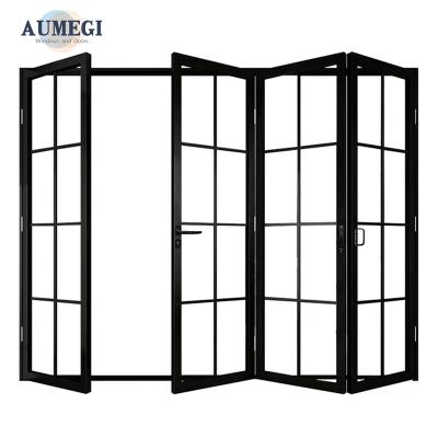 China Sound Insulation Aumegi Best Price Residential Slim Frame aluminum folding door with gril for sale