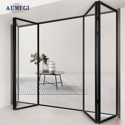 China Sound Insulation Aumegi Bulk Order Double Glazing Slim Frame Accordion Folding Door Bifold Interior Doors for sale