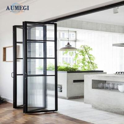 China Sound Insulation Aumegi Bulk Order Double Glazing Meeting Room Folding Glass Door Bifold Interior Doors for sale