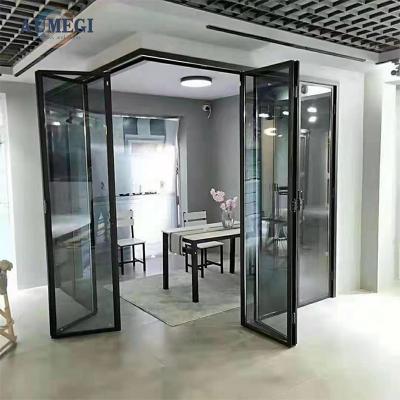 China Sound Insulation Aumegi Factory Wholesale Soundproof Slim Frame Aluminum Folding Door Bifold Interior Doors for sale