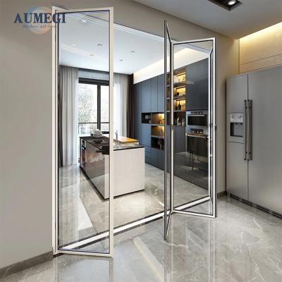 China Sound Insulation Aumegi Modern Design Domestic Use Folding Door Partition Folding Glass Panel Doors Toilet Bi fold Door for sale