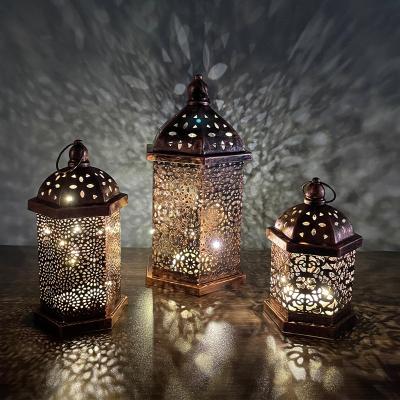 China New Eid Mubarak Muslim Lantern Lamp Ornament PVC Party Hanging Decor For Ramadan Night Lights Lamp Decoration Ramadan Led Light for sale