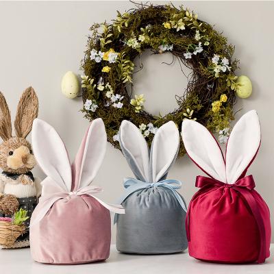 China Cute Velvet Bunny Bags Easter Basket Easter Decoration Vevlet Party Gift Wholesale Buckets for sale