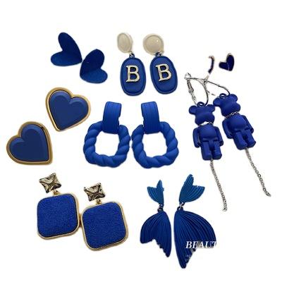 China FASHIONABLE Klein 925 blue earrings new niche design earring silver Korean temperament personality high-end needles earrings for sale