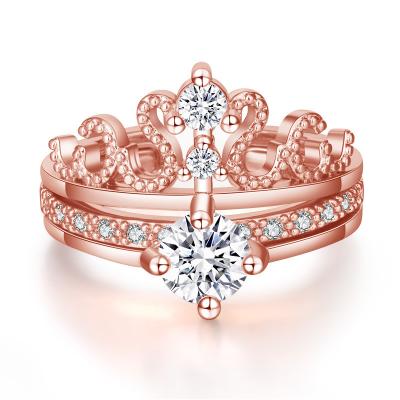 China CLASSIC 2pcs set Rose Gold Plated CZ Crystal Crown Finger Ring Adjustable Zircon Open Rings for sale