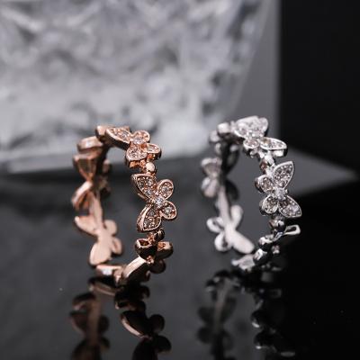 China Hotsale Design Rose Gold Silver Cubic Zirconia CLASSIC Butterfly Ring Adjustable Crystal Butterfly Ring for Women Girls for sale