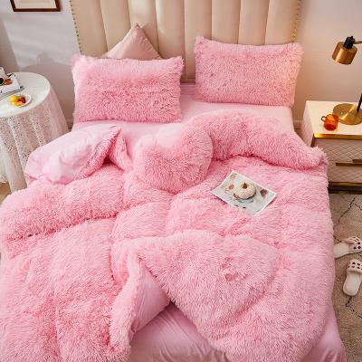 China 3-Piece Plush Anti-Static Shaggy Comforter Set Twin, Luxury Faux Fur Velvet Plush Bedding Set For All Season for sale