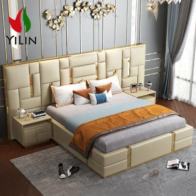 China Elegant Lengthen Headboard King De Lujo Italian King Size Leather Light Luxury King Size King Size Bed Cama for sale