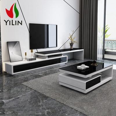 China China Supplier Extendable MDF White Tempered Glass Coffee Tables TV Table Sets for sale