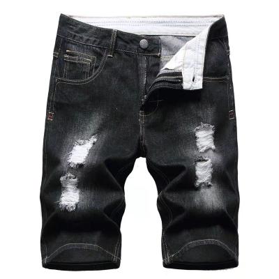 China Various Good Quality Anti-wrinkle Men's Denim Shorts Summer Cotton Holes Light Up Pants Mens Slim Shorts for sale