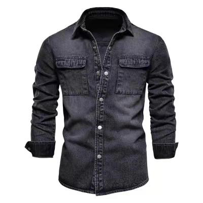 China QUICK DRY RETRO WASHED DENIM JACKET Spring and Autumn New Men's Casual Denim Jacket Trend Lapel Washed Denim Jacket for sale