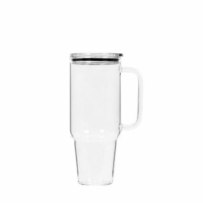 China 12oz 16oz 20oz 32oz 40oz clear and frosted stocked reusable sublimation glass mugs with lid and Banboom straws for sale