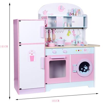 China Hot Pink Eco-friendly Material Big Sale Wooden Kitchen Fridge Toy For Girls Pretend Play Kitchen Educational Toys For Children for sale