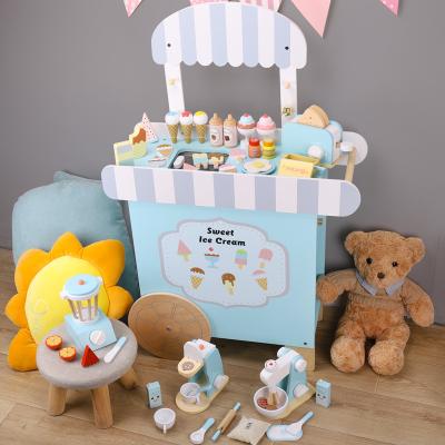 China Large high quality eco-friendly material wooden ice cream cart toy set for kids eco-friendly material wooden toy set for kids for sale