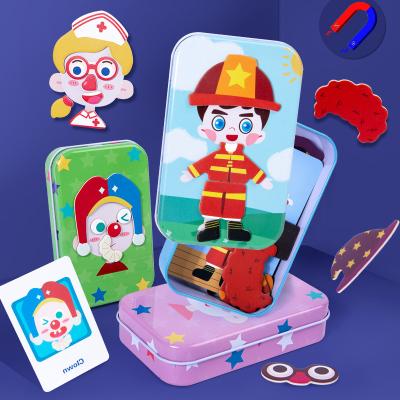 China Educational Magnet Iron Box Jigsaw Puzzle Cartoon Dress Up Figure Clothes Change Educational Games Toys For Children for sale