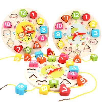 China Educational Promotional Gifts for Kids Wooden Shape Matching Clock Toy with Numbers and Shapes Teaching Time for sale