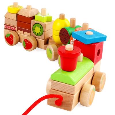 China DIY TOY Wholesale Top Selling Multifunctional Wooden Building Blocks Train Pull Train Toy For Toddler Children for sale