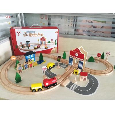 China Wooden Slot Toy DIY Train Track Racing Puzzles Toys Road Car Tracks Baby Boy Puzzle Game Toys Kids Room Educational Study Nordic Decor for sale