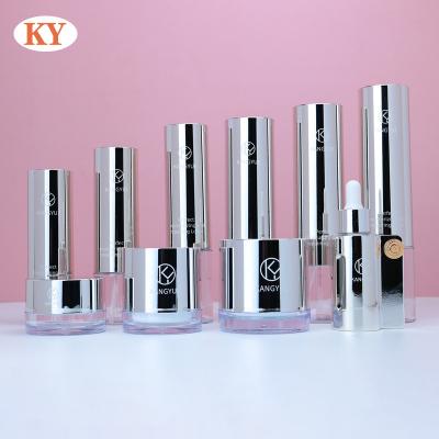 China Luxury high-end electroplate  empty  cosmetics set, toner, lotion, essence, facial care, face cream long shoulder card cover bottle for sale