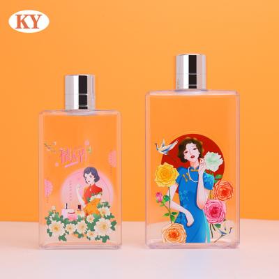 China Personal Skin Care Packaging 300ml PETG Plastic Skin Care Lotion Bottle Unique Flat wash Bottle with screw cap For  Luxury Cosmetic Packaging for sale