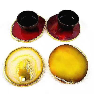 China China Hot Sale Cheap Price Agate Slices Coasters With Gold Edge For Home Decoration for sale