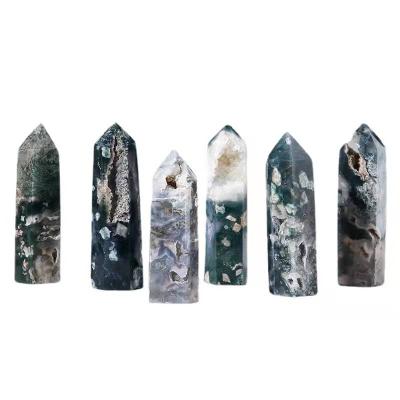 China Wholesale Bulk Natural China Geode Points Magic Wand Crystal Healing Quartz Moss Agate For Decoration for sale