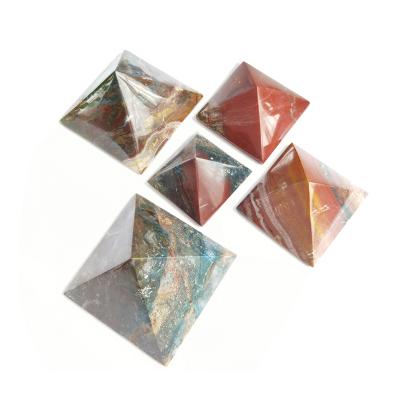 China Gift or Home Decoration Wholesale Healing Colorful Natural Crystal Quartz Faceted Ocean Jasper Pyramid for sale