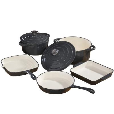 China Wholesale 7pcs non sustainable factory casserole set cookware stick cast iron gray enamel cookware set pots for sale