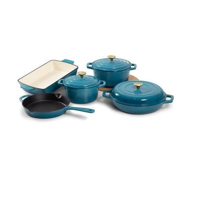 China Sustainable Enamel Cast Cookware Set Soup Pot Seafood Casserole Enamel Cookware Pans for sale