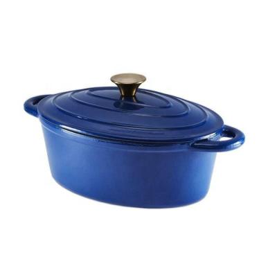 China Sustainable Enamel Coating Cookware Oval Blue Cast Iron Casserole Cooking Pots for sale