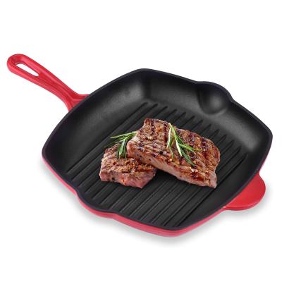 China Eco-friendly Barbecue Grill Steak Grill Square Enamel Cast Iron Grill Pan for sale