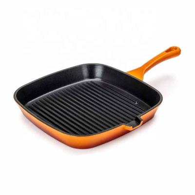 China Eco - Friendly Kitchen Cast Iron Square Enamel Steak Frying Pan Skillet Grill Pan for sale